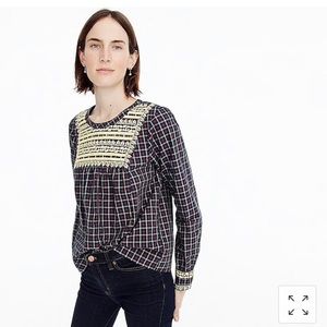 NWOT J Crew Embroidered Plaid Peasant Top ❤️